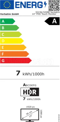 Photo de Ecran portable tactile 14" Verbatim PM-14 Full HD avec batterie externe intégré (Noir)