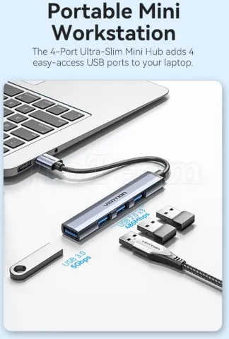 Photo de Hub USB 2.0 / 3.0 Vention 4 ports 0.15m (Gris)