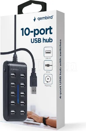Photo de Hub USB 2.0 Gembird - 10 ports (Noir)