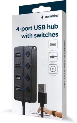Photo de Hub USB 2.0 Gembird - 4 ports (Noir)