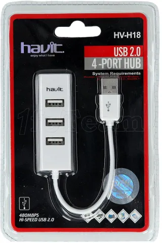 Photo de Hub USB 2.0 Havit H18 - 4 ports (Blanc)