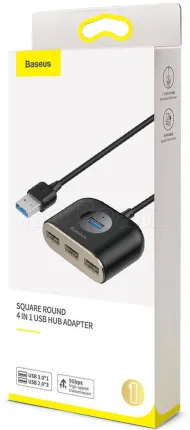 Photo de Hub USB 3.0 Baseus Square Round - 4 ports (Or/Noir)