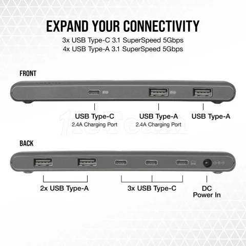 Photo de Hub USB 3.0 Corsair USB100 7 ports A/C avec alimentation (Gris)