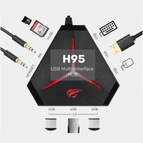 Photo de Hub USB 3.0 Havit H95 - 6 ports + SD + Jack (Noir)