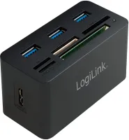 Photo de Hub USB 3.0 LogiLink 3 ports avec lecteur de cartes (Noir)