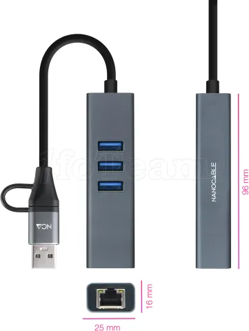 Photo de Hub USB 3.0 Nanocable - 3 ports (Gris)