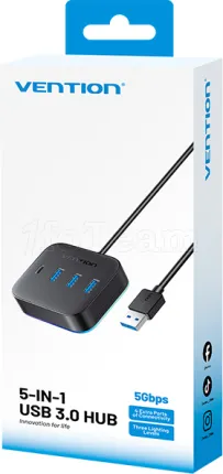 Photo de Hub USB 3.0 Vention - 4 ports 3x USB-A + 2x USB-C RGB 0.25m (Noir)