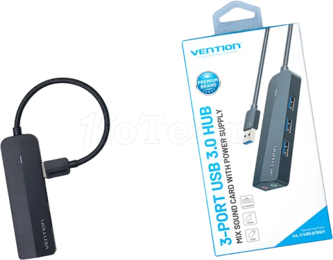 Photo de Hub USB 3.0 Vention - 6 ports 3x USB-A + 2x Jack 3.5mm 0.15m (Noir)