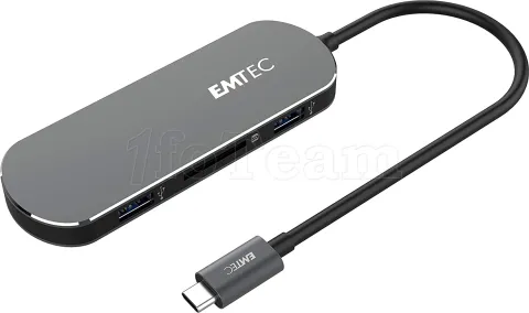 Photo de Hub USB 3.1 6en1 Emtec T650C 3 ports 3.1 + 1 port USB-C + Lecteur de carte SD (Noir)