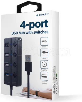 Photo de Hub USB 3.1 Gembird - 4 ports (Noir)