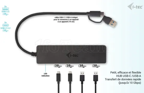 Photo de Hub USB-A/C I-Tec Charging Metal - 4 ports USB-A/C 3.1 (Noir)
