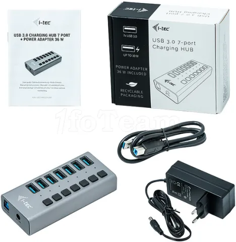 Photo de Hub USB-B alimenté I-Tec Charging 36W - 7 ports USB-A 3.0 (Gris)