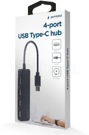 Photo de Hub USB-C 2.0 Gembird - 4 ports (Noir)