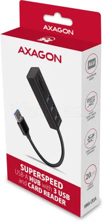 Photo de Hub USB-C 3.0 Axagon iHMA-CR3A - 3 ports USB-A + lecteur de cartes (Noir)