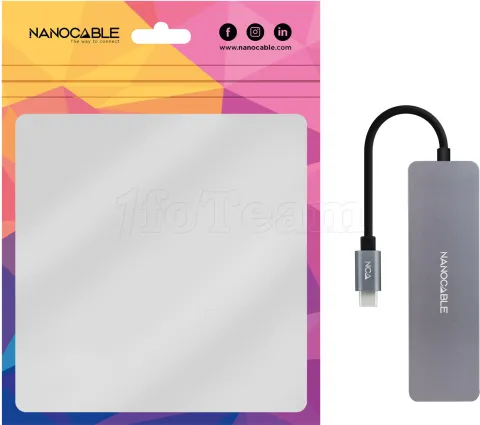 Photo de Hub USB-C 3.0 Nanocable - 3x USB-A et 1x USB-C (Gris)