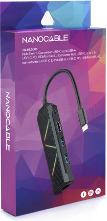 Photo de Hub USB-C 3.1 Nanocable - 2x USB-A et 1x USB-C Noir)
