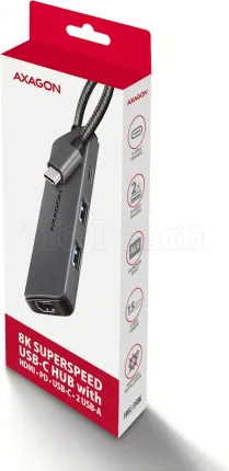 Photo de Hub USB-C 3.2 Axagon HMC-5H8K - 4 ports USB-A/C + 1 port HDMI (Gris)