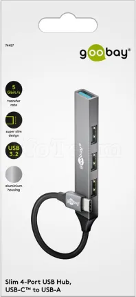 Photo de Hub USB-C 3.2 Goobay Slim - 4 ports USB-A (Gris)