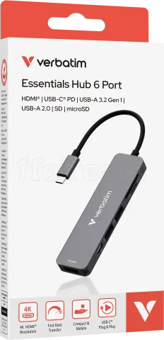 Photo de Hub USB-C 3.2 Verbatim Essentials - 6 ports (Gris)