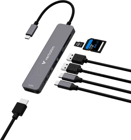 Photo de Hub USB-C 3.2 Verbatim Essentials - 7 ports (Gris)