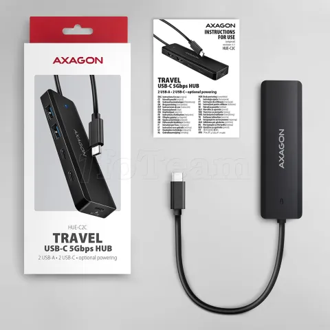 Photo de Hub USB-C Axagon HUE-C2C - 2x USB-A + 2x USB-C 0.19m (Noir)