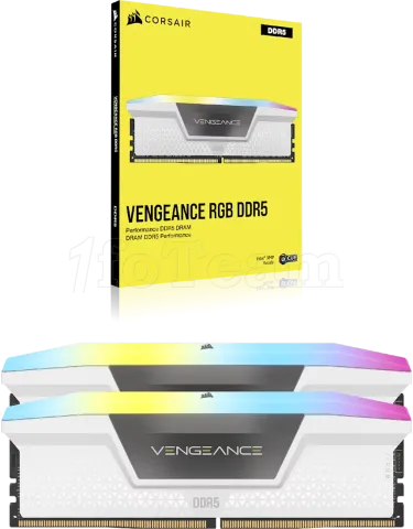 Photo de Kit Barettes mémoire 32Go (2x16Go) DIMM DDR5 Corsair Vengeance RGB 6000MHz (Blanc)