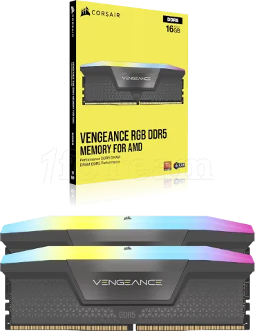 Photo de Kit Barettes mémoire 32Go (2x16Go) DIMM DDR5 Corsair Vengeance RGB 6000MHz (Noir)