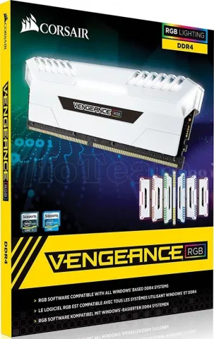 Photo de Kit Barrettes mémoire 16Go (2x8Go) DIMM DDR4 Corsair Vengeance RGB  3000Mhz (Blanc)