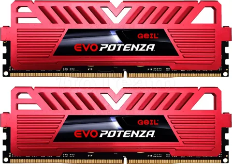 Photo de Kit Barrettes mémoire 16Go (2x8Go) DIMM DDR4 GeIL Evo Potenza 3200Mhz (Rouge)