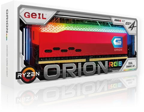 Photo de Kit Barrettes mémoire 16Go (2x8Go) DIMM DDR4 GeIL Orion RGB 3200Mhz AMD (Rouge)