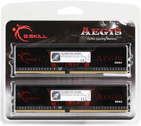 Photo de Kit Barrettes mémoire 16Go (2x8Go) DIMM DDR4 G.Skill Aegis  3000Mhz (Noir et Rouge)