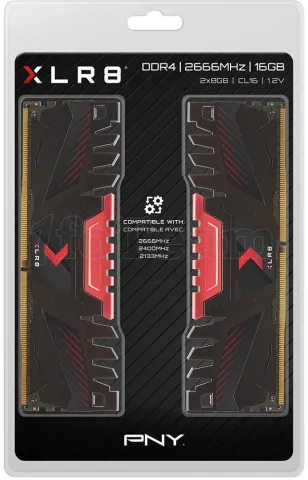 Photo de Kit Barrettes mémoire 16Go (2x8Go) DIMM DDR4 PNY XLR8  2666Mhz (Noir)