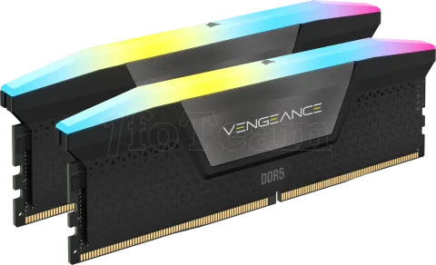 Photo de Kit Barrettes mémoire 16Go (2x8Go) DIMM DDR5 Corsair Vengeance RGB 5200MHz CL40 (Noir)