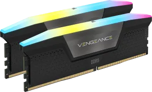 Photo de Kit Barrettes mémoire 16Go (2x8Go) DIMM DDR5 Corsair Vengeance RGB 5200MHz CL40 (Noir)