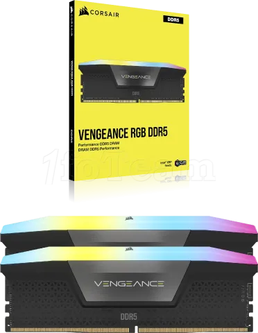 Photo de Kit Barrettes mémoire 16Go (2x8Go) DIMM DDR5 Corsair Vengeance RGB 5200MHz CL40 (Noir)