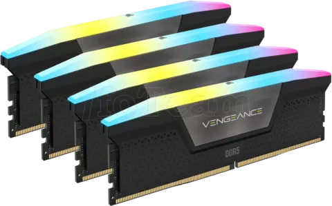 Photo de Kit Barrettes mémoire 192Go (4x48Go) DIMM DDR5 Corsair Vengeance RGB  5200MHz (Noir)