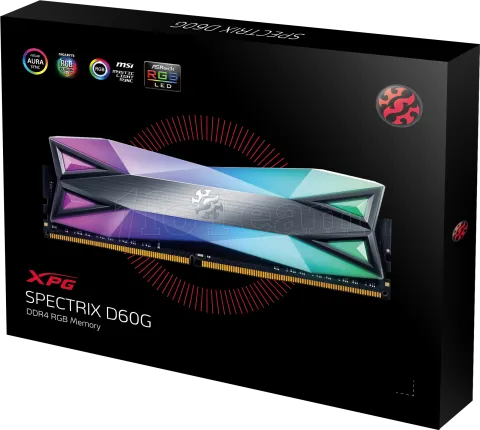 Photo de Kit Barrettes mémoire 32Go (2x16Go) DIMM DDR4 Adata XPG SpectriX D60G RGB  3600Mhz (Noir)