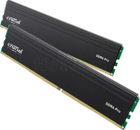 Photo de Kit Barrettes mémoire 32Go (2x16Go) DIMM DDR4 Crucial Pro  3200Mhz (Noir)