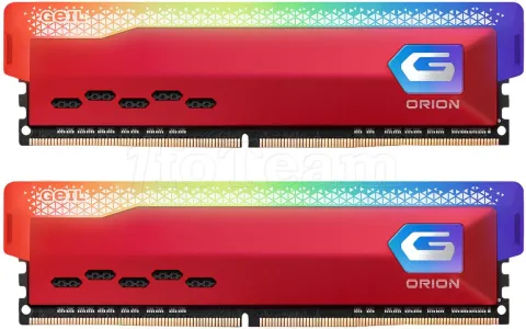 Photo de Kit Barrettes mémoire 32Go (2x16Go) DIMM DDR4 GeIL Orion RGB 3200Mhz AMD (Rouge)