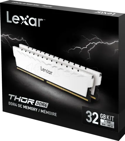 Photo de Kit Barrettes mémoire 32Go (2x16Go) DIMM DDR4 Lexar Thor  3600Mhz (Blanc)