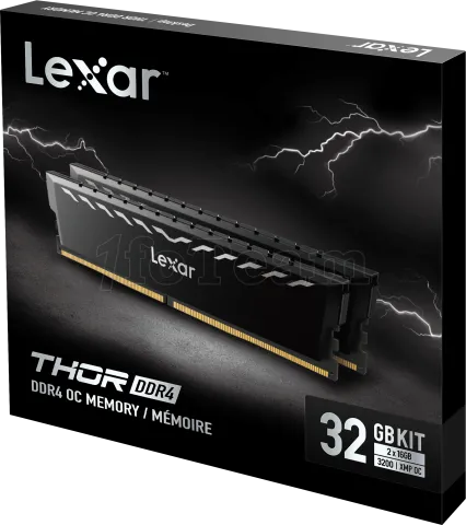 Photo de Kit Barrettes mémoire 32Go (2x16Go) DIMM DDR4 Lexar Thor 3600Mhz (Noir)