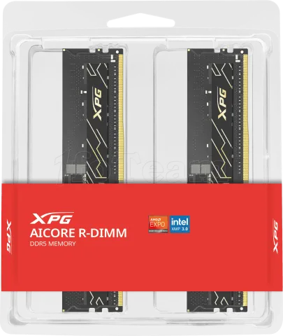 Photo de Kit Barrettes mémoire 32Go (2x16Go) DIMM DDR5 Adata XPG AICore 7200MHz ECC Registered (Noir)