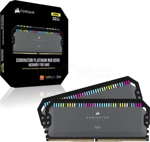 Photo de Kit Barrettes mémoire 32Go (2x16Go) DIMM DDR5 Corsair Dominator Platinum RGB 5200MHz AMD Expo (Gris)