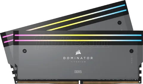 Photo de Kit Barrettes mémoire 32Go (2x16Go) DIMM DDR5 Corsair Dominator Titanium RGB 6000MHz AMD Expo (Gris)