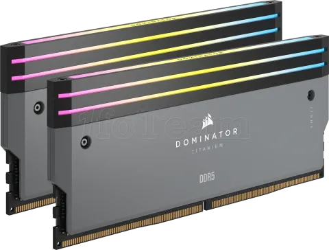 Photo de Kit Barrettes mémoire 32Go (2x16Go) DIMM DDR5 Corsair Dominator Titanium RGB 6000MHz AMD Expo (Gris)