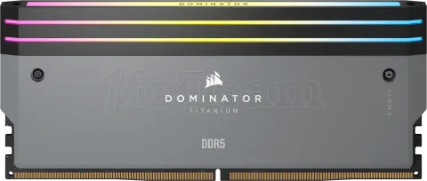 Photo de Kit Barrettes mémoire 32Go (2x16Go) DIMM DDR5 Corsair Dominator Titanium RGB 6000MHz AMD Expo (Gris)