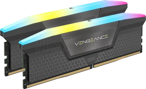 Photo de Kit Barrettes mémoire 32Go (2x16Go) DIMM DDR5 Corsair Vengeance RGB 6000MHz (Noir)