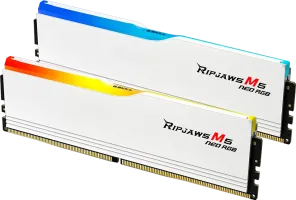 Photo de Kit Barrettes mémoire 32Go (2x16Go) DIMM DDR5 G.Skill Ripjaws M5 Neo RGB 6000MHz (Blanc)