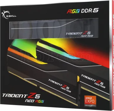 Photo de Kit Barrettes mémoire 32Go (2x16Go) DIMM DDR5 G.Skill Trident Z5 Neo RGB 6000MHz (Noir) AMD