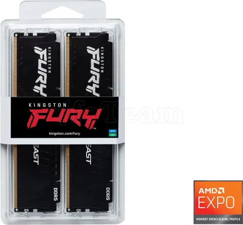 Photo de Kit Barrettes mémoire 32Go (2x16Go) DIMM DDR5 Kingston Fury Beast  4800MHz (Noir)